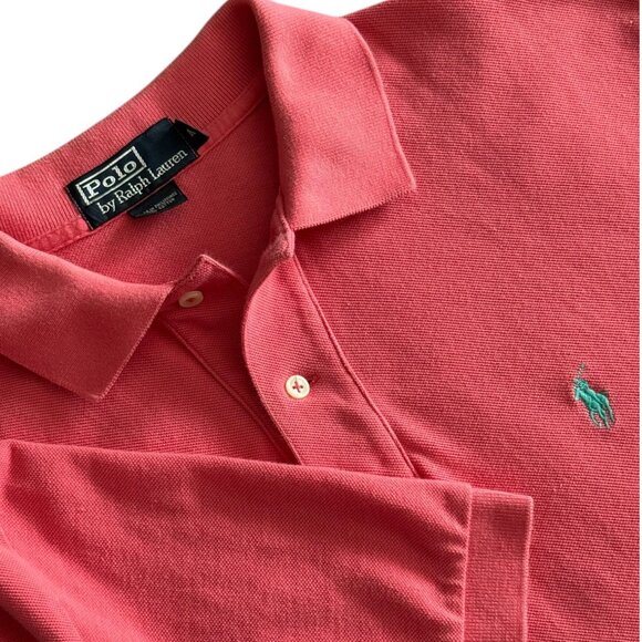 Polo Ralph Lauren Men's Medium Polo Shirt Pink Coral Short Sleeve Cotton Classic - Picture 9 of 9